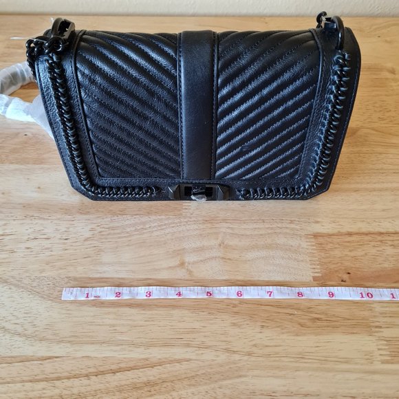 New Rebecca Minkoff Black Chevron Quilted Love Crossbody Leather Chain Handbag - Picture 7 of 8